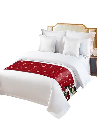 DecorLovee 83x20 Red Snowman Christmas Bed Runner for Queen Bed Winter Decor