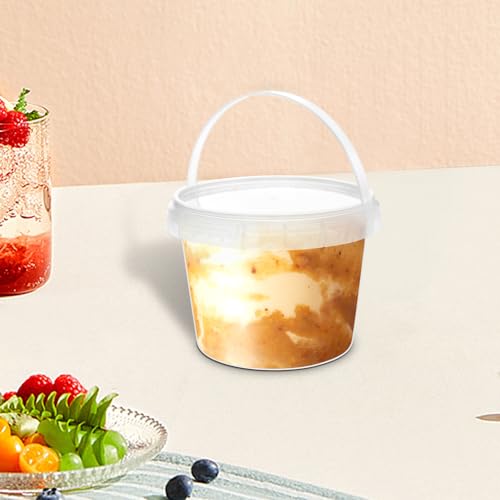 40 Pack Clear Plastic Buckets with Lids & Handles - 34 oz Food & Beverage Storage