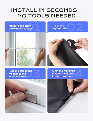 Magnetic Blackout Window Cover - Portable No Drill Curtains, 39x57 Inch, Black