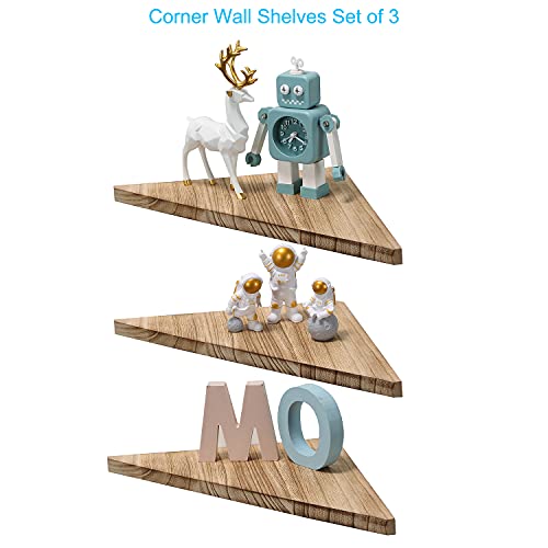 Rustic Corner Wall Shelf Set of 3, Floating Wood Display Shelves
