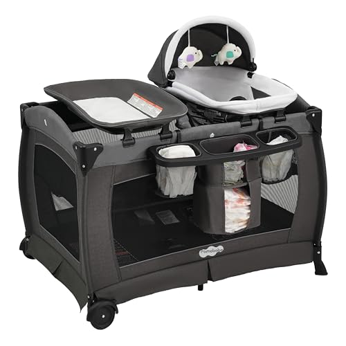 4-in-1 Baby Playard with Bassinet and Changing Table Travel Crib Black