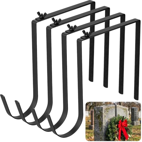 Black 4 Pcs Christmas Headstone Wreath Hanger Adjustable Cemetery Wreath Holder