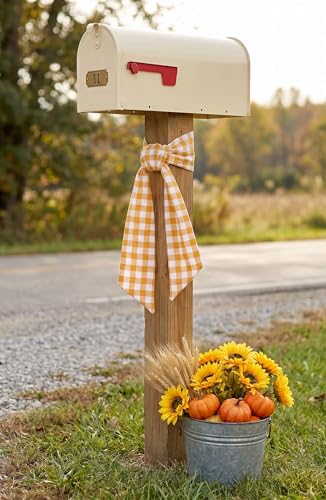 Pumpkin Spice Orange Gingham Wreath Sash - 5.12" x 54" Fall Decor