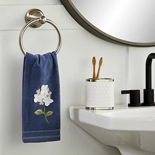 Hydrangea Embroidered Hand Towel Set - 2pc Cotton Velour, 16x25 Blue