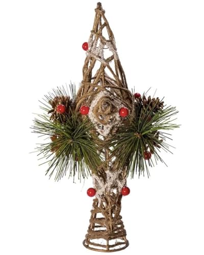 11-Inch Natural Star Christmas Tree Topper with Pinecones & Berries