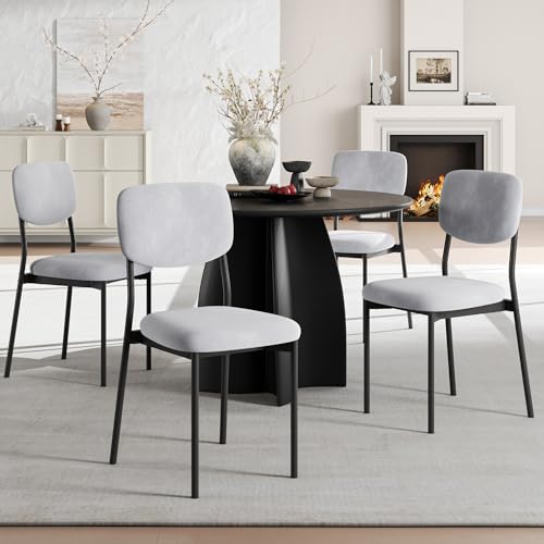 Set of 4 Modern Velvet Dining Chairs, Stackable Kitchen Chairs with Metal Legs