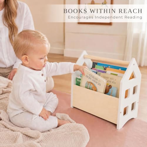 Wooden Kids Bookshelf with Handle - Montessori Toddler Book Storage