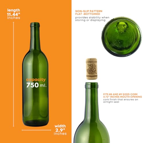 Green Wine Bottles 750ml Bordeaux 12-Pack for Winemaking and Storage