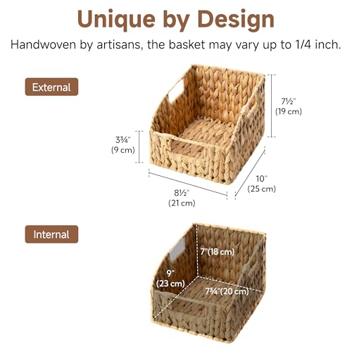 Natural Water Hyacinth Wicker Pantry Baskets with Handles 2 Pack