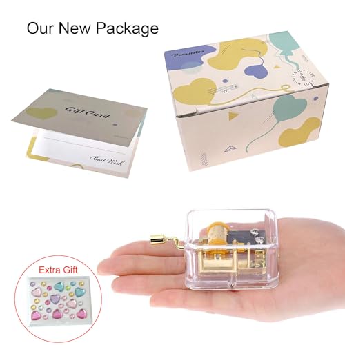 Clear Acrylic Hand Crank Music Box with Gold Mechanism