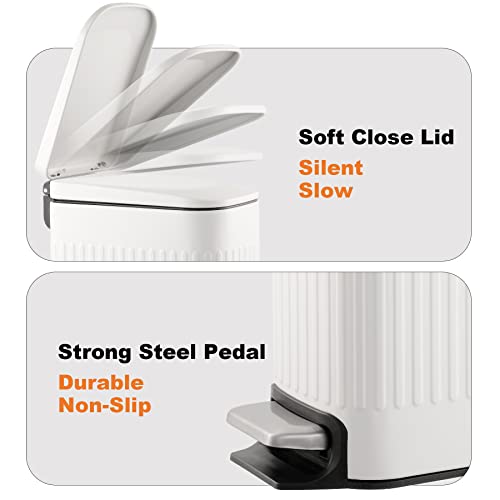 Slim Stainless Steel Bathroom Trash Can with Soft-Close Lid & Pedal, 1.6 Gal