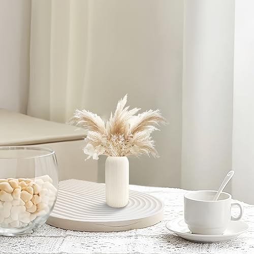 Modern White Ceramic Flower Vase – 8" Small Ribbed Decorative Vase