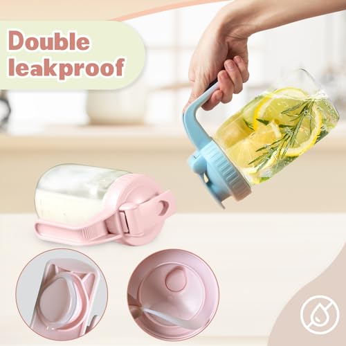 Wide Mouth Mason Jar Pour Spout Lids with Handle, 2 Pack - Airtight Leak-Proof