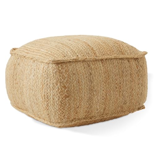 Braided Jute Square Pouf Ottoman - 22-Inch Woven Boho Footrest