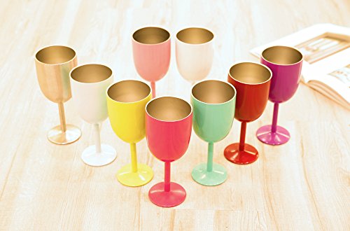 AMZUShome Light Pink 10oz Double Walled Insulated Stainless Steel Wine Glass with Lid & Straw