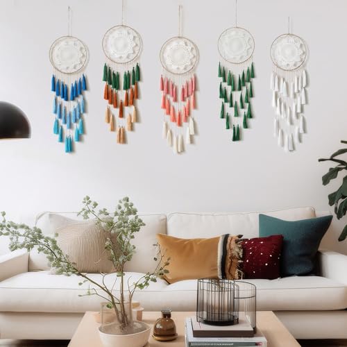 Macrame Dream Catcher Wall Hanging, Large Boho Tassel Decor for Bedroom