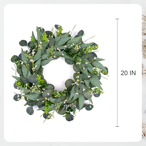 20-Inch Artificial Eucalyptus Wreath with Berries for Front Door Decor