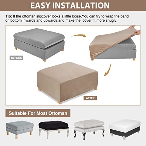 Large Velvet Ottoman Slipcover - Non-Slip Elastic Fit, Taupe