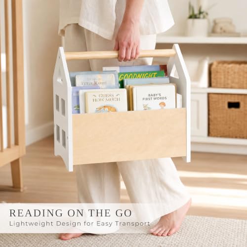 Wooden Kids Bookshelf with Handle - Montessori Toddler Book Storage