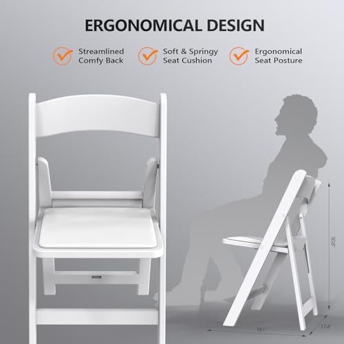 White Resin Folding Chairs with Padded Seat, 4 Pack - Indoor & Outdoor Use