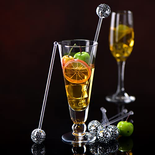 Sawysine 24 Pcs Transparent Disco Ball Cocktail Drink Stirrer with Mirror Design