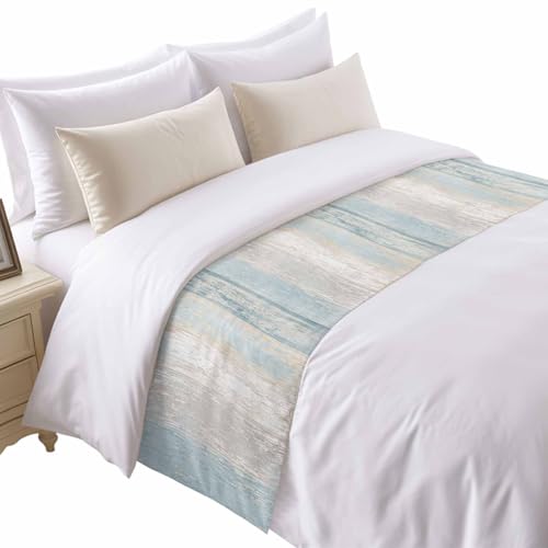Aqua Blue King Size Bed Runner 94x20 Inches Satin Farmhouse Decor