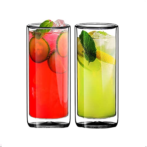 16oz Double-Walled Insulated Glass Tumblers - Set of 2 Borosilicate Cups