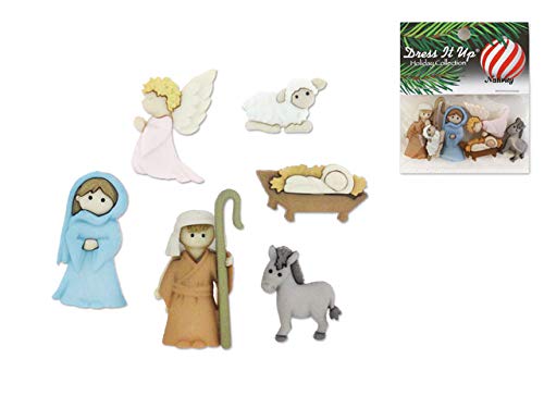 Nativity Scene Craft Buttons - Mary, Joseph, Jesus, Angel & Animals