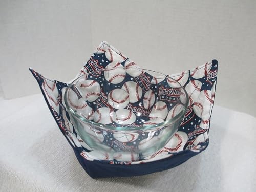 Baseball Print Reversible Microwave Bowl Cozy, 100% Cotton Hot Pad