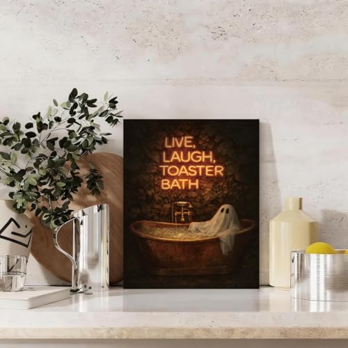 Funny Ghost Wall Art, Dark Humor Canvas Print, 8x10 Inch Gothic Bathroom Decor