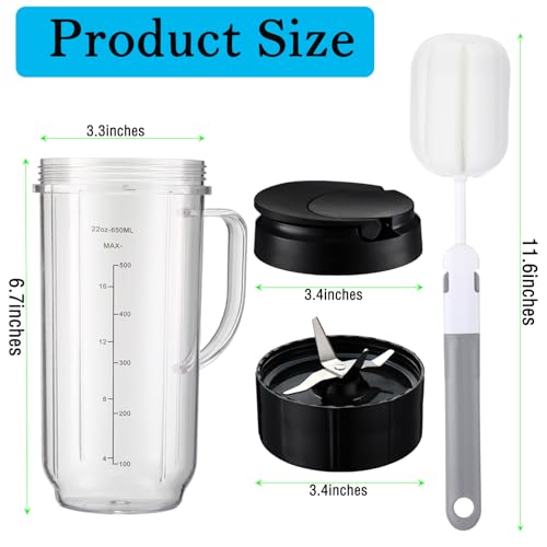 Sonkettek 22oz Blender Cups with Flip-Top Lid & Cross Blade for Magic Bullet 250W