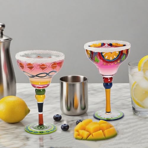 ZAVOOS Set of 2 Medium 10 Oz Margarita Glasses - Hand-Blown, Elegant Mexican Design