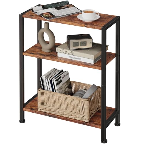 3-Tier Narrow Side Table, Slim End Table for Small Spaces, Rustic Brown