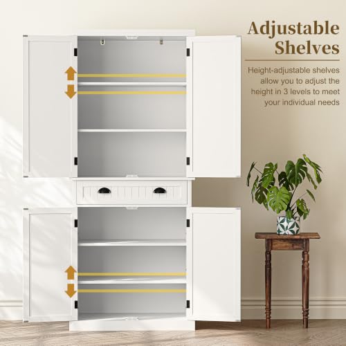 72-Inch Tall Kitchen Pantry Storage Cabinet with Drawer and Adjustable Shelves