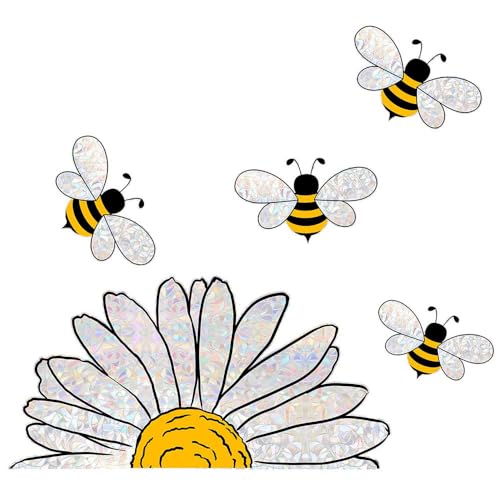 5-Piece Bee & Sunflower Double-Sided Window Clings - Reusable Glass Decals