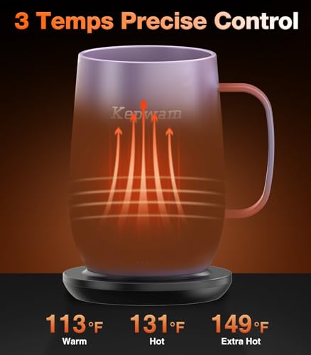 Kepwam Heated Coffee Mug T2-Plus 20oz Lilac Violet - Long Battery Life, Keeps Drinks Hot