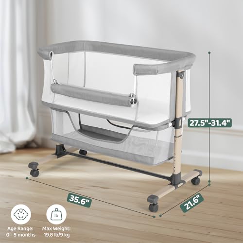 Adjustable Bedside Bassinet Sleeper with Breathable Mesh, Wheels & Storage