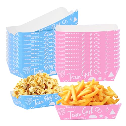 Assembly-Free Gender Reveal Paper Food Boats 50PCS, Team Girl or Boy