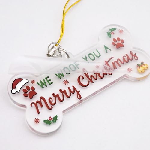 Sudikub Red Christmas Dog Stocking Ornament – Acrylic Holiday Gift, We Woof You A Merry Christmas