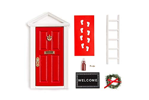 Red Wooden Christmas Elf Door Kit - Miniature Wall Decoration Set