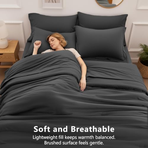 7-Piece Queen Comforter Set - Dark Grey Point-Quilted Bed in a Bag