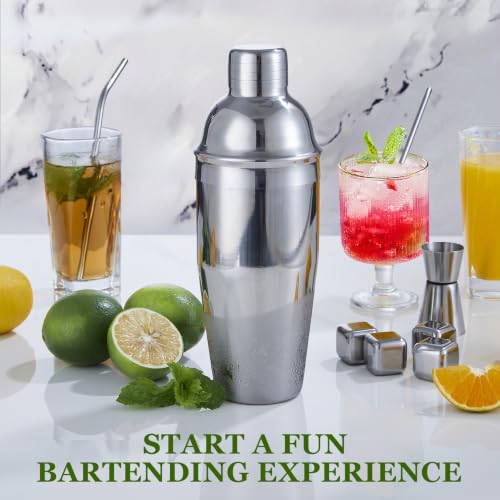 KINGROW Sliver 23-Piece Cocktail Shaker Set with Stand - 25oz Bartender Kit