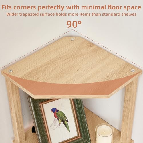 3-Tier Wooden Corner Shelf, Small Freestanding Storage Organizer for Home