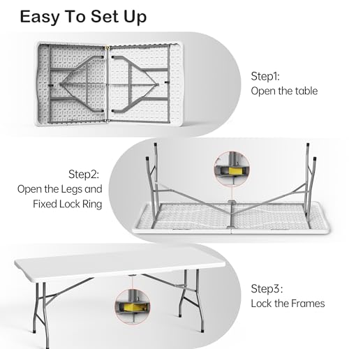6-Foot Folding Table 2-Pack, Heavy Duty Portable Fold-in-Half Utility Table