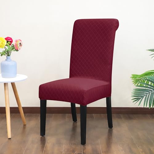 SPRINGRICO 4-Pack Dining Chair Slipcovers with Elastic Seat Belts – S2-Wine Red, Washable