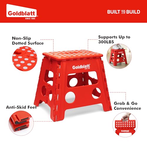 Goldblatt 12.5" Folding Step Stool 2-Pack Red Lightweight Heavy-Duty Plastic