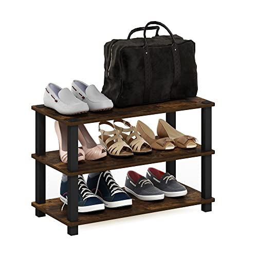 Furinno Turn-S-Tube 3-Tier Shoe Rack, Amber Pine/Black