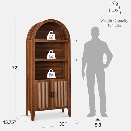 72-Inch Arched Pantry Storage Cabinet with Reeded Doors and Shelves
