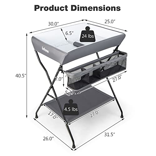 Portable Folding Baby Changing Table with Storage and Safety Belt