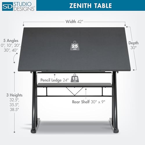 Adjustable Drafting Table with Storage Shelf, 42-Inch Artist Workstation